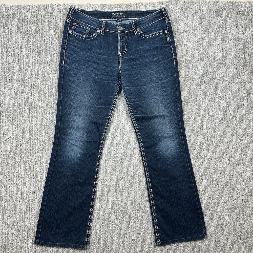 Silver Jeans Suki High Slim Boot Blue Stretch Denim Jeans Dark Wash W34/L30.5